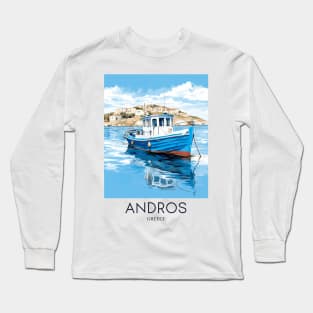 A Pop Art Travel Print of Chora Andros Island - Greece Long Sleeve T-Shirt